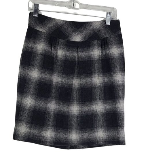 LOFT Ann Taylor Gray‎ & Black Plaid Wool Blend Lined Skirt Sz 4 PETITE - Picture 1 of 4